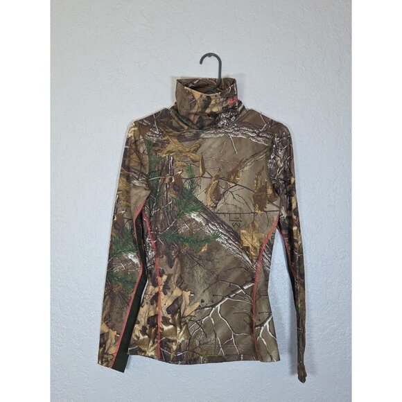 Under Armour Shirt Women Small Realtree Camo Infrared Face Cover Neck Fitted - Picture 1 of 5